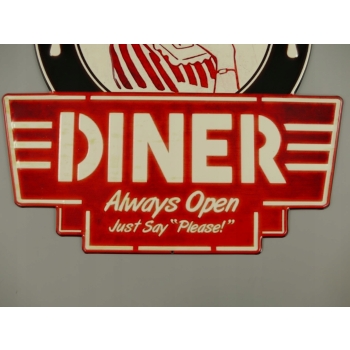 BLASZANY SZYLD - DINER ALWAYS OPEN - OBIAD 50X45CM