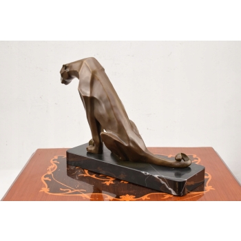 Siedzący Gepard Lampart Art Deco - Figura z brązu