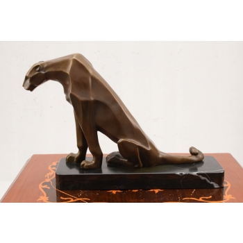 Siedzący Gepard Lampart Art Deco - Figura z brązu