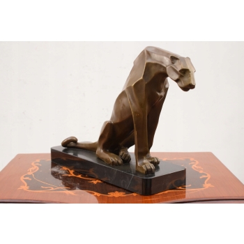 Siedzący Gepard Lampart Art Deco - Figura z brązu