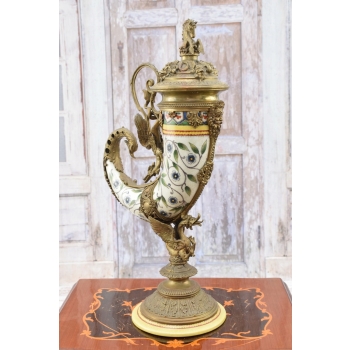 RÓG OBFITOŚCI kwiaty PORCELANA + BRĄZ - CORNUCOPIA