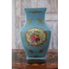 Niebieski Wazon Malowany Złocony Porcelana + Brąz