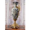 Niebieski Malowany Wazon Porcelana + Brąz - Łabędzie - Sygnowany Prezent