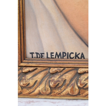 T De Łempicka - Kobieta w Beżowej Sukni - Stary Obraz Olejny z Francji