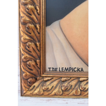 T De Łempicka - Kobieta w Beżowej Sukni - Stary Obraz Olejny z Francji
