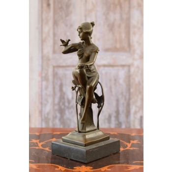 Kobieta w Sukience z Ptakami Secesja - Figura Rzeźba z Brązu Prezent