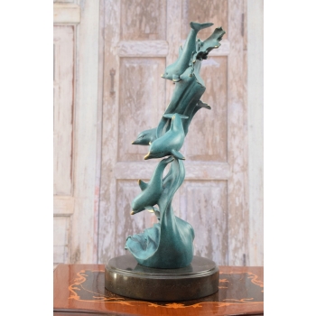 Kaskada Delfinów - Delfin -Figura Rzeźba z Brązu Patynowanego