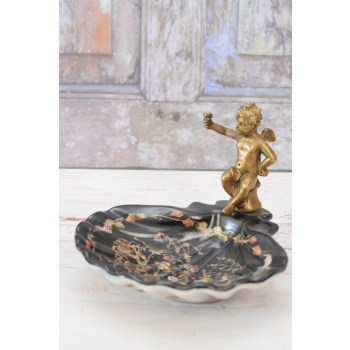 Porcelanowa Mini Patera - Mydelniczka - Porcelana + Figura z Brązu Amor