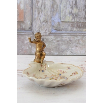 Porcelanowa Mini Patera - Mydelniczka - Porcelana + Figura z Brązu Amor