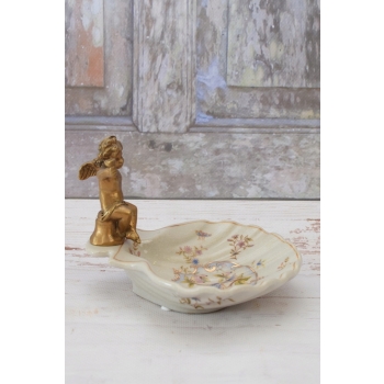 Porcelanowa Mini Patera - Mydelniczka - Porcelana + Figura z Brązu Amor