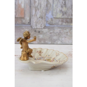 Porcelanowa Mini Patera - Mydelniczka - Porcelana + Figura z Brązu Amor