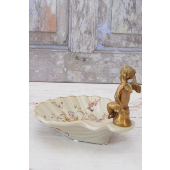 Porcelanowa Mini Patera - Mydelniczka - Porcelana + Figura z Brązu Amor