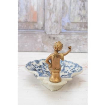 Porcelanowa Mini Patera - Mydelniczka - Porcelana + Figura z Brązu Amor