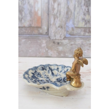 Porcelanowa Mini Patera - Mydelniczka - Porcelana + Figura z Brązu Amor