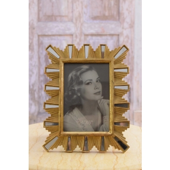 Złota Ramka na Zdjęcia Art Deco - Obraz Kryształki - Prezent Ślub