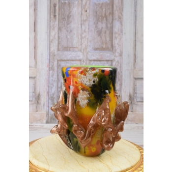 Szkło Murano Style - Wazon Flakon - Pomarańczowy Czarny - Włochy - Prezent