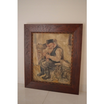 ŻYD SZEWC - PRZEDWOJENNY OBRAZ OLEJNY - Portret Żyda