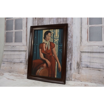 T De Łempicka - Portret Kobiety w Sukni - Art Deco - Stary Obraz Olejny