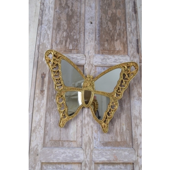 Złote Lustro na Zawieszce Motyl - Dekor Ścienny - Lusterko 45x35