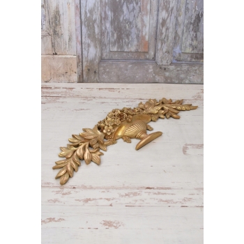 Złoty Dekor Ścienny na Zawieszce - Kwiaty - Lusterko 15x46cm