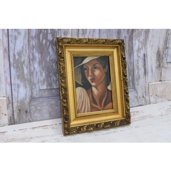 TAMARA De Łempicka - Portret Kobiety - Art Deco - Stary Obraz Olejny