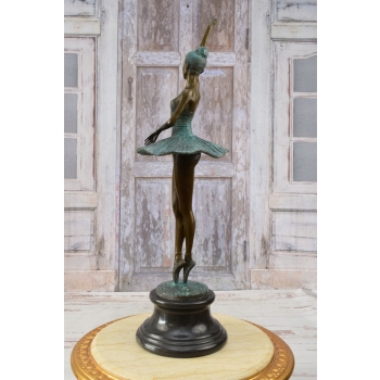 Tancerka Baletnica na Marmurze - Figura Rzeźba z Brązu Sygn, MILO