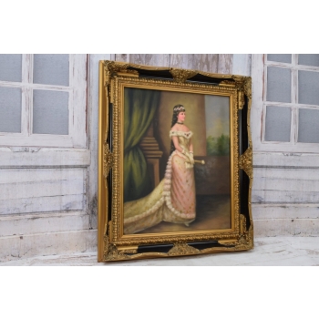 Portret - Francuska Arystokratka - Obraz Olejny - Czarno Złota Rama