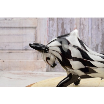 Szkło Murano Style - Byk z Wall Street Figura Szachownica Biało Czarny Bull