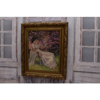 Józef Mehoffer - Kobieta w Białej Sukni w Ogrodzie - Stare Malarstwo Obraz