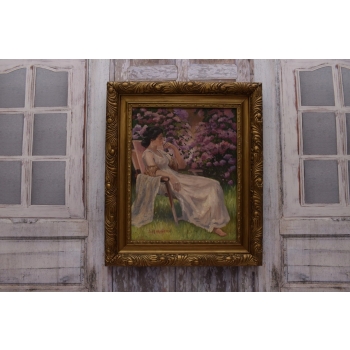 Józef Mehoffer - Kobieta w Białej Sukni w Ogrodzie - Stare Malarstwo Obraz