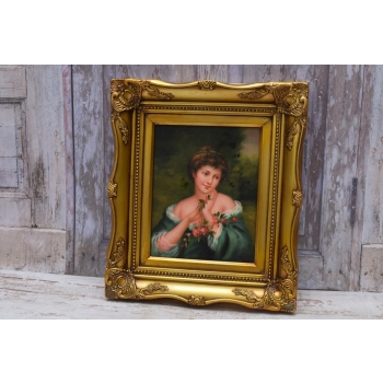 Portret - Francuska Arystokratka z Różami - Obraz Olejny - Złota Rama