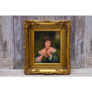 Portret - Francuska Arystokratka z Różami - Obraz Olejny - Złota Rama