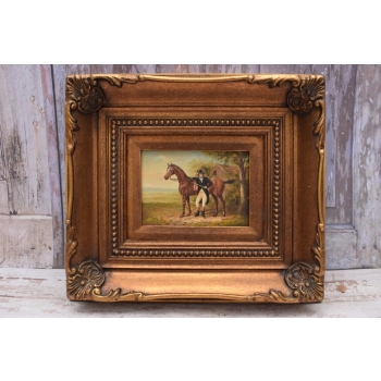 Dżokej na Koniu - Koń Scena Rodzajowa - Obraz Olejny - Piękna Rama 39x34