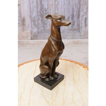 Siedzący Chart Pies Myśliwski Rzeźba z Brązu Prezent FIGURA