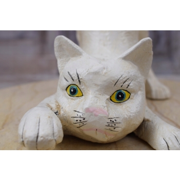 Żeliwny Stoper do drzwi - Figura Biały Kotek - Kot - Zabawa Kotka