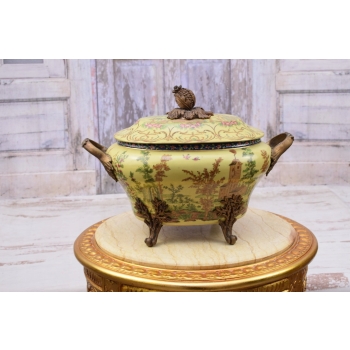 Królewska Waza na Zupę + Patera - Porcelana + Złocenia + Okucia z Brązu