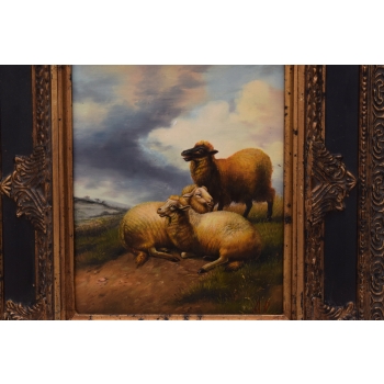 Owce w Zagrodzie - Owce - Wieś - Obraz Olejny - Piękna Rama