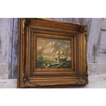 Statek na Morzu - Żaglowiec - Marynistyka - Obraz Olejny - Złota Rama