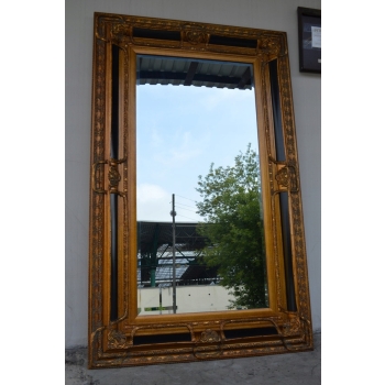 Lustro Złoto Czarne - 160 x 98 cm Drewniane Kryształowe Fazowane