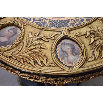 Francuski Stół Empire Drewno + Brąz + Porcelanowe Malunki - Okrągły