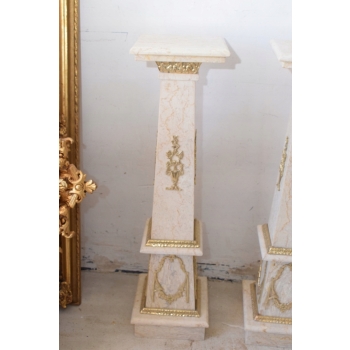 Kolumny Postumenty Granitowe - Beż + Złoto - Włoskie Piedestały 112cm