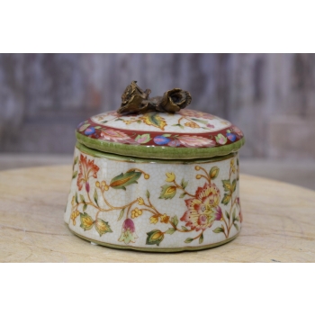 Porcelanowa Szkatuła z Różą - Kwiaty - Puzderko - Okucia z Brązu