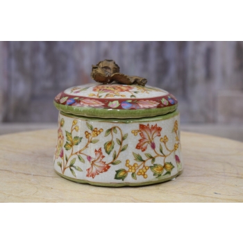 Porcelanowa Szkatuła z Różą - Kwiaty - Puzderko - Okucia z Brązu