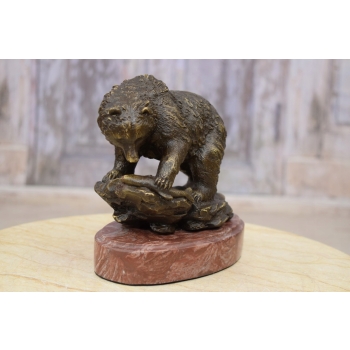 Niedźwiedź z Rybą - Niedźwiadek Miś - Sygnowana - Figura z Brązu Rzeźba