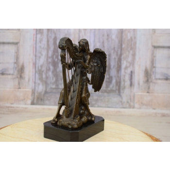 Grający Anioł - Grajek Harfa - Rzeźba Figura z Brązu - Prezent