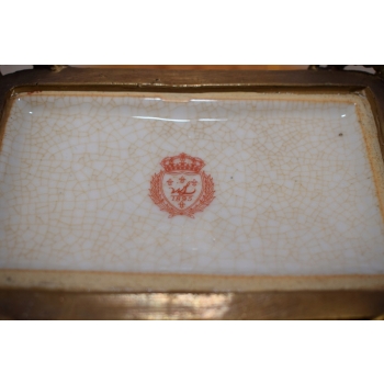 Szkatuła Porcelanowa Okuta Brązem - Kuferek Puzderko - Kwiaty Ptak