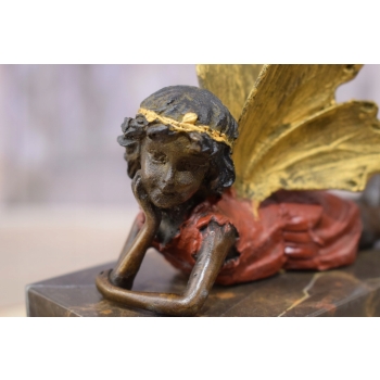 Wróżka w Czerwonej Sukience - Calineczka Elf - Leży - Figura z Brązu