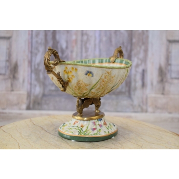 Patera Łabędzie - Porcelana Biała - Kwiaty - Porcelana + Brąz