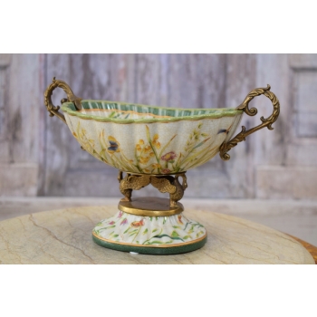Patera Łabędzie - Porcelana Biała - Kwiaty - Porcelana + Brąz