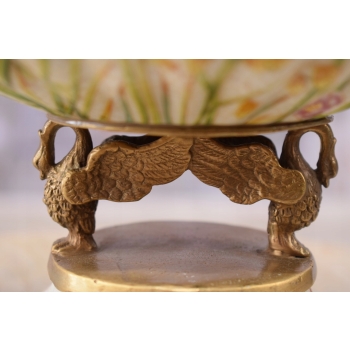 Patera Łabędzie - Porcelana Biała - Kwiaty - Porcelana + Brąz